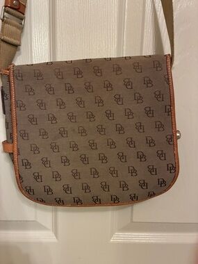 Dooney & Bourke Brown Monogram Canvas Messenger with Tan Trim